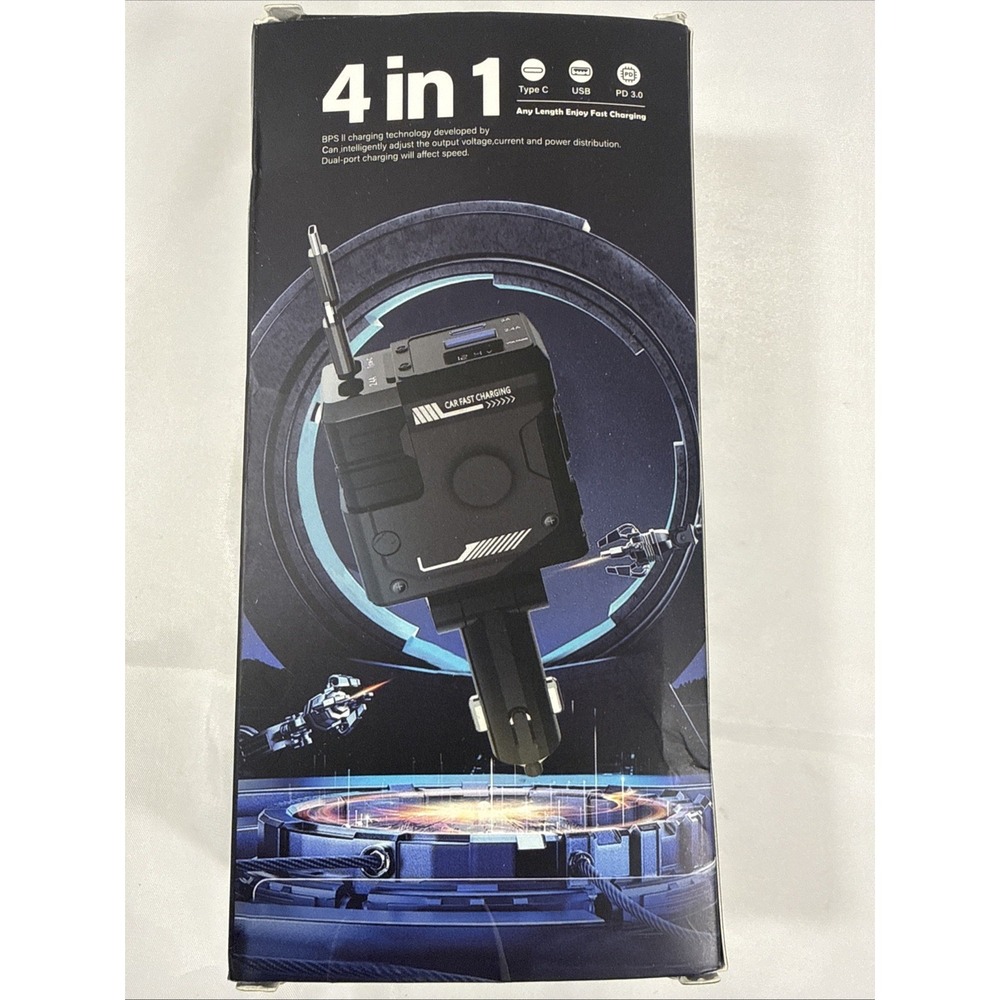 4 in 1 Fast Car Phone Charger 66W, Retractable Cable‎ and USB Car Charger